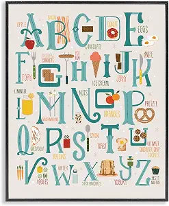 Vintage Kitchen Alphabet Food Chart, 16 x 20 Inch Framed Gicle Print
