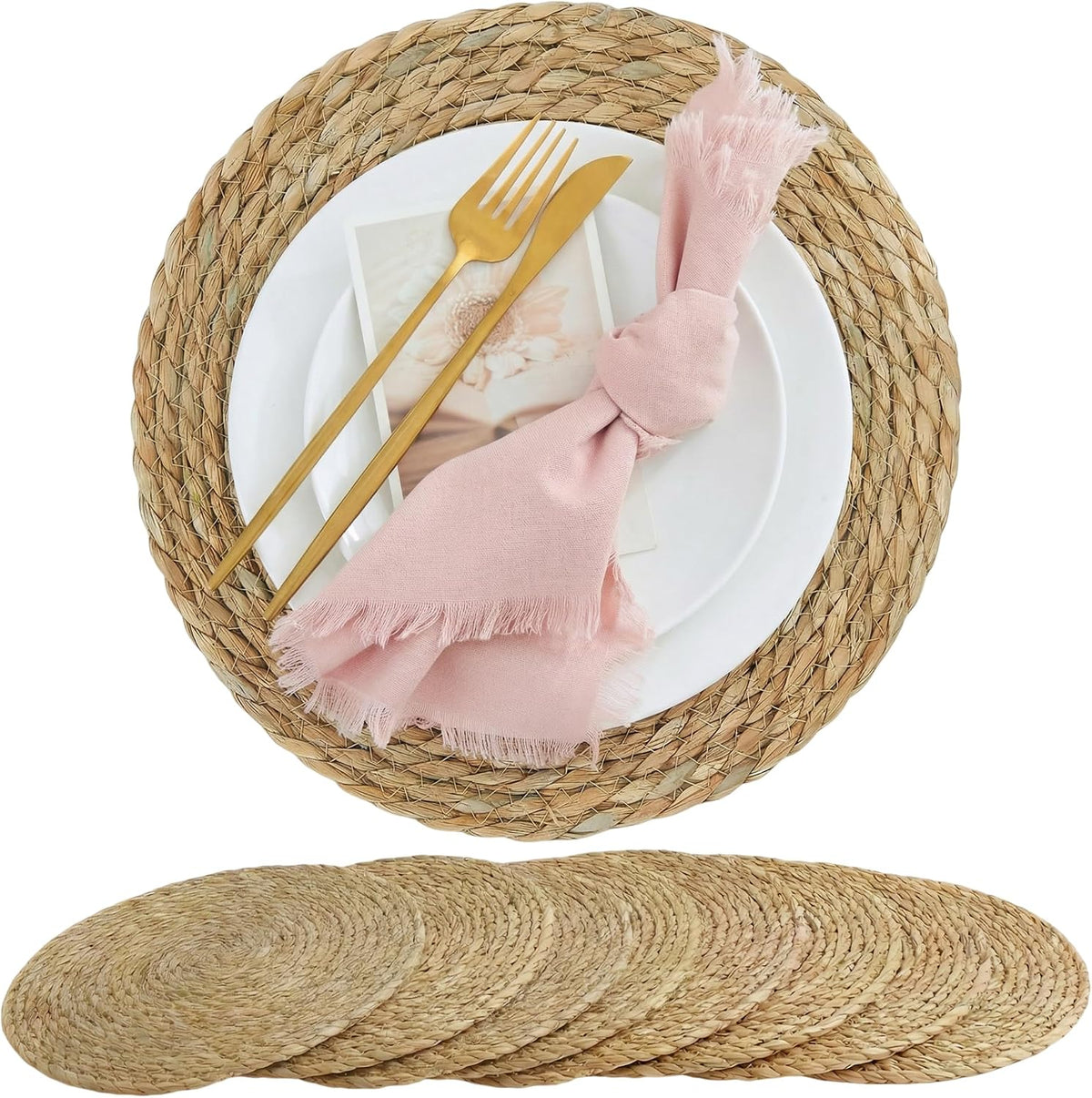 Round Woven Placemats 8PCS 13in Rattan Charger Wicker Boho Place mat