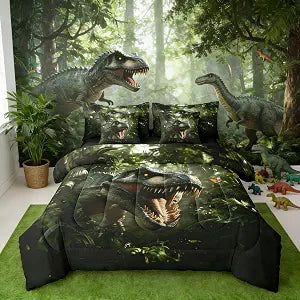 Dino Dinosaur Wildlife Comforter Set Full Size Kids Boys Girls Bed in a Bag