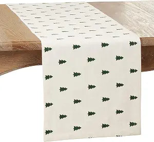 Saro Lifestyle Christmas Tree Table Runner, Ivory, 14"x72"