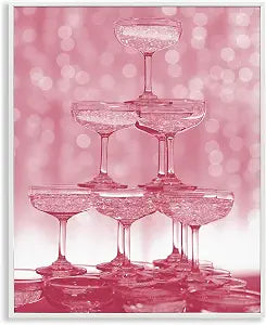 Pink Stacked Glasses Glam Still Life, 16 x 20 Inch Framed Gicle Print