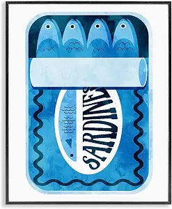 Retro Blue Sardine Tin Coastal, 11 x 14 Inch Framed Gicle Print