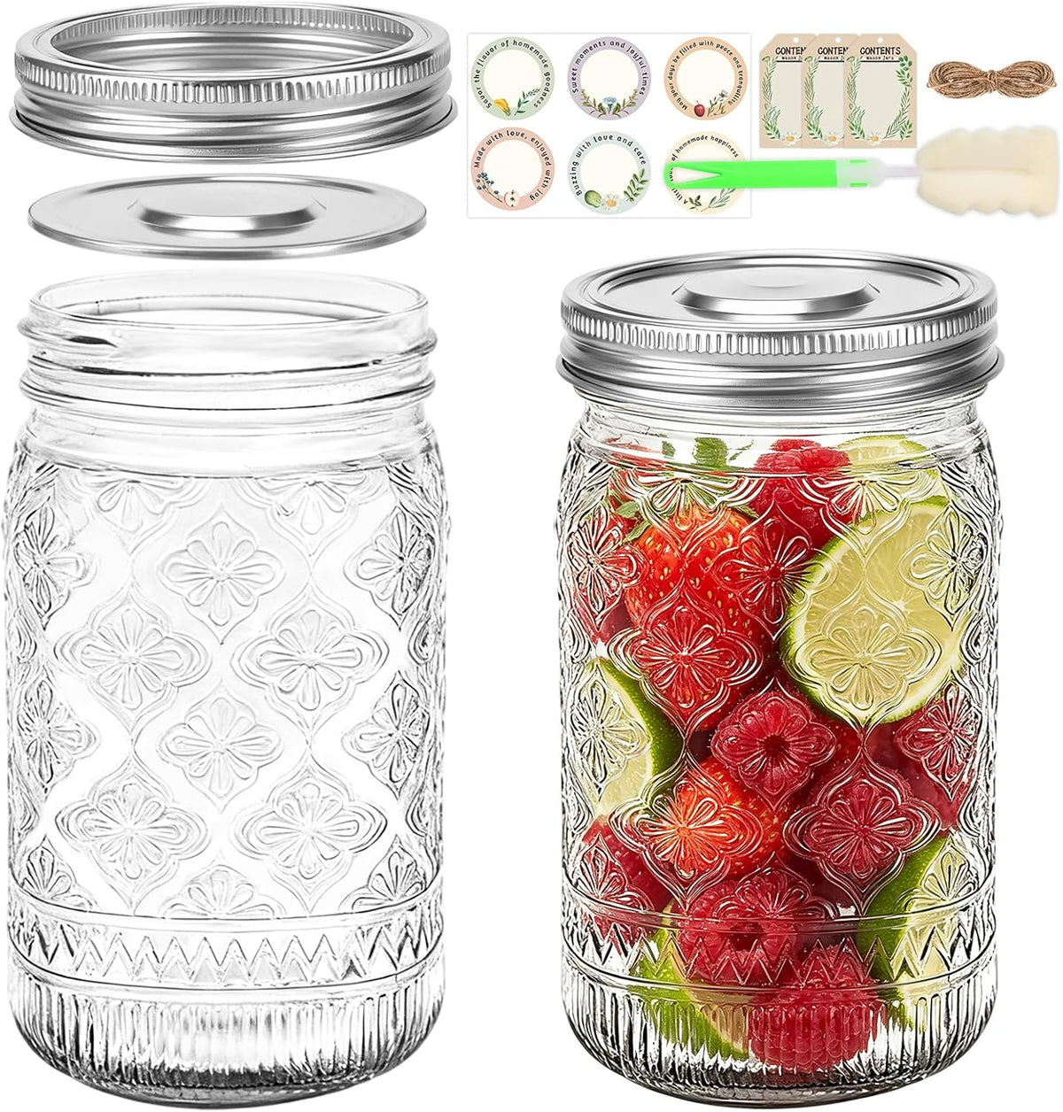 32oz Wide Mouth Glass Mason Jars 2-Pack with Stainless Steel Split Lid