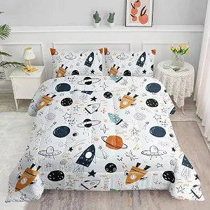 Space Universe Rocket Comforter Sets for Boys Girls Kids,Galaxy Alien Spaceship Planet,Duvet 3Pcs in Bedding Sets with 1 Comforter and 2 Pillowcases(Space Twin)