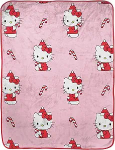 Jay Franco Hello Kitty Christmas Plush Throw Blanket ��� 45 x 55 Inches Soft & Cozy Fleece Throw for Holiday Bedroom & Couch D��cor, Official Licensed Product, Pink