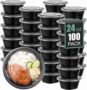 100 Pcs 24 oz Meal Prep Containers with Lids Round