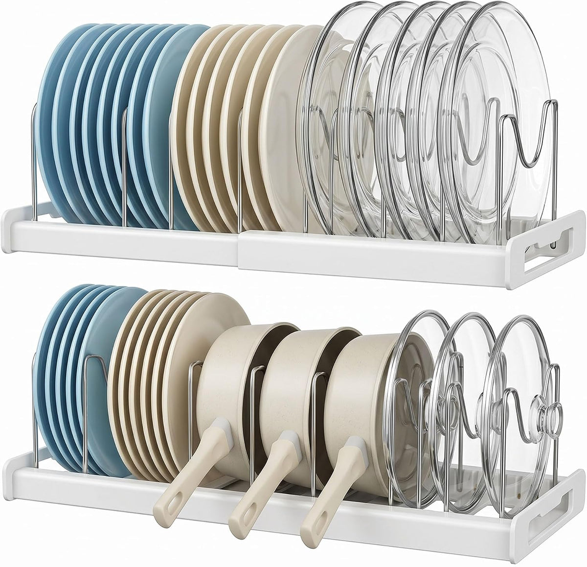Pots and Pans Organizer for Cabinet with 9 Adjustable Dividers