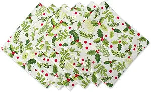 DII Boughs of Holly Collection Decorative Holiday Dining Table & Kitchen Dcor, Napkin Set, 20x20, Christmas Greenery, 6 Count