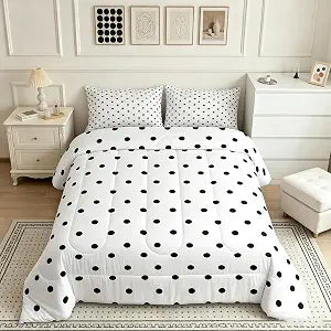 jejeloiu Polka Dots Bedding Set for Boys Girls, Black Geometric Circles Comforter Set Twin Size Simple Modern Duvet Quilt Microfiber Cartoon French Style Bedroom Decor 2 Pcs with 1 Pillow Cases