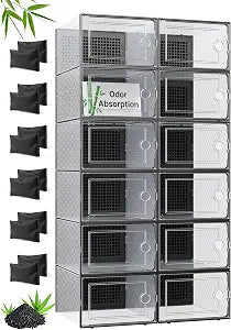 Kuject X-Large Shoe Storage Boxes with Activated Charcoal Packs for Closet
