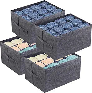4 Pack 12-Grid Closet Organizers and Storage Bins with Dividers for Clothes