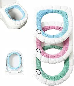 Easy Installation Comfortable Toilet Lid Bathroom Soft Thicker Warmer Stretchable Washable Cloth Toilet Seat Cover Pads 3PCS
