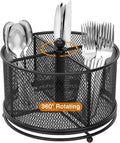360 Rotating Metal Utensil Caddy, 4 Compartment Silverware Cutlery Holder