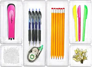 Simple Houseware Clear Desk Drawer Organizer, Assorted Sizes, 6 Packs