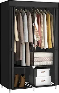 35 Portable Closet Wardrobe for Small Room, Hanging Rods Shelves & Cover