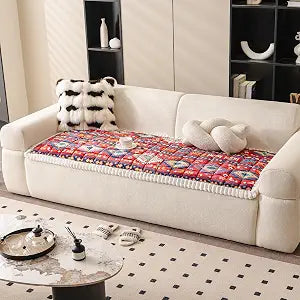 Boho Couch Cover for Pets Super Soft Sofa Covers for Cats & Dogs Washable Sofa SlipCover Furniture Couch Protector for Living Room(35" x 63", Red)