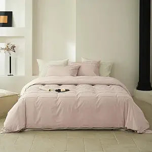 BISELINA 100% Washed Cotton Duvet Cover Set ��� Soft & Cozy Summer Comfort, Pleated Texture, Twin Size, 1 Duvet Cover and 1 Pillow Sham, Pale Pink