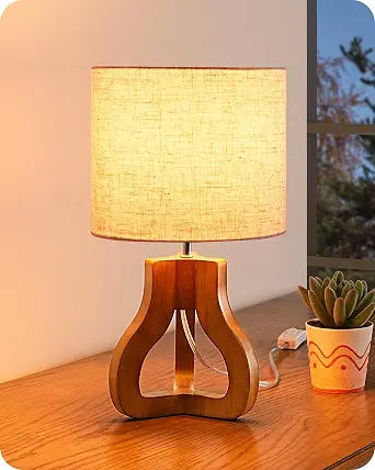 EDISHINE 14.6" Modern Table Lamp, Rose Wood Base Nightstand Lamp, E26 Base