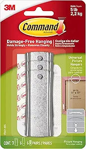 Command 5 lb Universal Hangers, 3 Hangers, 6 Strips, 6 Stabilizer Strips