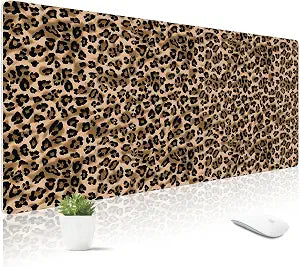 Leather Desk Mat for Keyboard, Extra Large Mouse Pad, Leopard