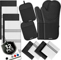 Silicone Oven Mitts and Pot Holders with Kitchen Towels and Dishcloths Sets, Baking Gloves Hot Pads 500F Heat Resistant with Non-Slip Grip Surface, Mitts Set Includes 4 Kitchen Towels/4 Dish Towels