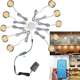 Smart Bluetooth Under Cabinet LED Puck Lights, Dimmable (10, Warm-White)