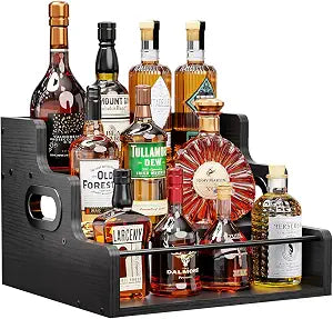 KLM Liquor Bottle Display Shelf, Coffee Syrup Rack Organizer,Black