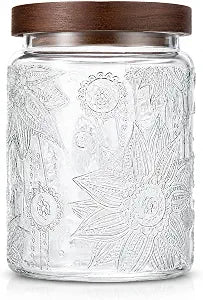 Custde 23.7 fl oz Vintage Glass Jar with Wooden Lid, Airtight Decorative Food Storage Canisters for Kitchen Counter & Pantry, Ideal for Candy, Sugar, Coffee,salt, Tea, Cereal, Flour, Oats