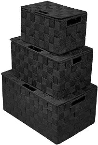 Sorbus Storage Basket with Lid, 3-Piece Woven Set for Shelves (Black)