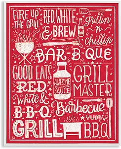 Fire Up Grill Summer BBQ Phrases, 16 x 20 Inch Framed Gicle Print