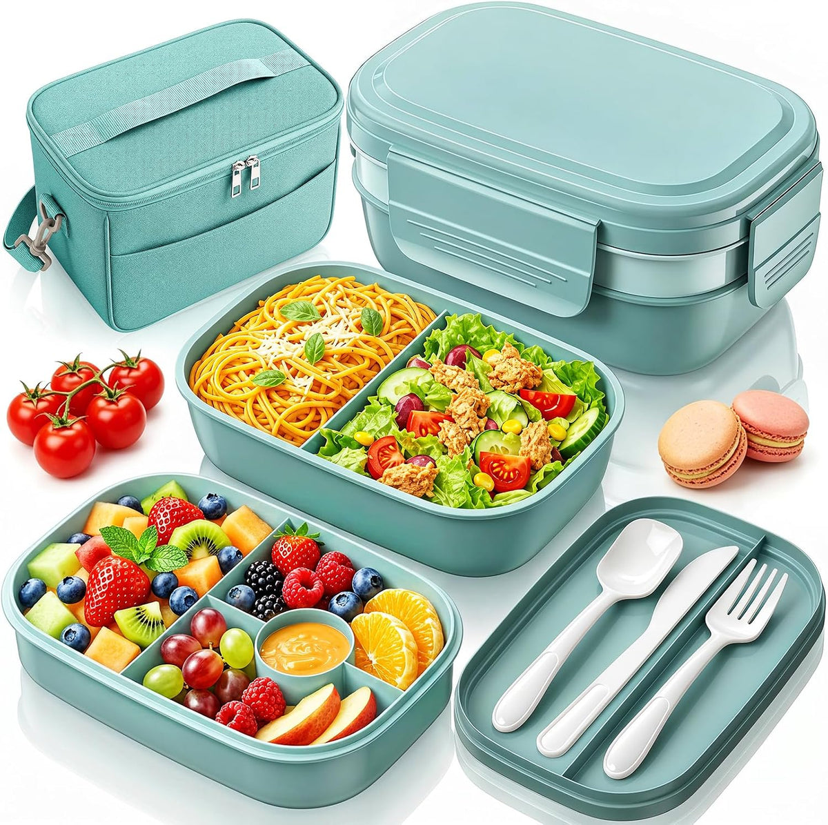 Bento Box Adult with Insulated Lunch Bag - 3 Stackable Leak-Proof Lunch Box