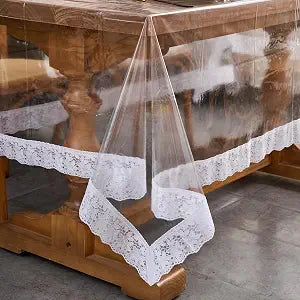 Clear Vinyl Tablecloth Protector Transparent Lace Trim Table cloth  Waterproof, Stain-Resistant,Plastic Cover Decorative  Perfect for Weddings, Parties, and Home Decor (60 x 120 Inch Rectangular)