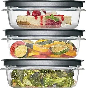 Rubber maid Premier, 3 Cup Premier Flex & Seal Food Storage Set, 3 Tritan Containers, 3 Grey Flex and Seal Lids, 6 Piece Bundle Set Bundle