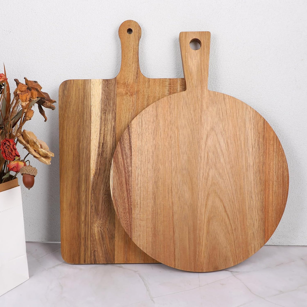 2 Pcs Wood Cutting Board with Handle Decorative Wooden Serving Board Large Chopping Cutting Board Set Charcuterie Board for Cheese Board Meat Bread Chopping Blocks