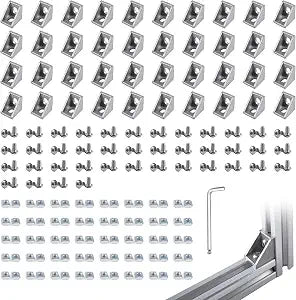 40 Sets Silver 2020 Aluminum Extrusion Connector Kit  40pcs Corner Brackets, M5 Sliding T-Nuts & Hex Screws, 1 Hex Wrench  for 6mm T Slot Extruded Aluminum Accessories Hardware