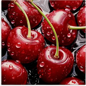 Juicy Summer Cherries Fruit, 24 x 24 Inch Canvas Wall Art
