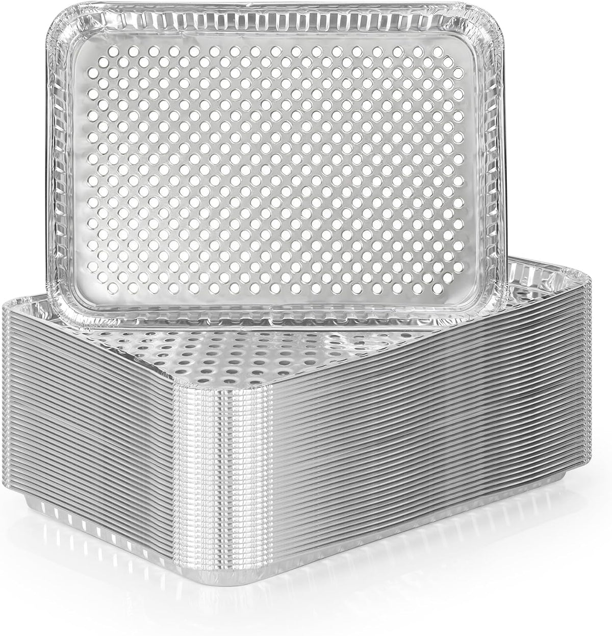 30 Pack Aluminum Foil Broiler Pans with Holes 16 x 12 inch Aluminum Grill Pans Disposable Grill Drip Pan for Outdoor Grills, BBQ, Baking, Meal Prep