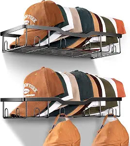 KEETDY Metal Hat Racks for Baseball Caps Wall Hat Organizer Fit 48 Caps Holder, 2 Packs Sturdy Wall Mounted Hat Storage Organizer, Black, Patent: US D1,041,201 S