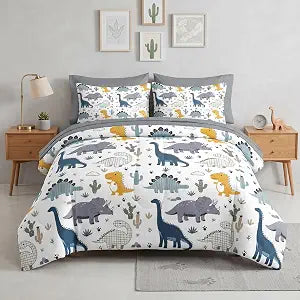 Nesker Twin Comforter Set for Boys, 5 Pieces Dinosaur Bedding for Kids