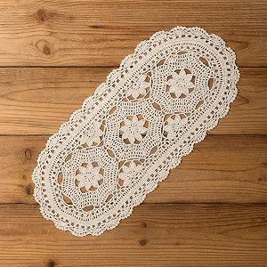 Oval Lace Table Runner Cotton Crochet Lace Table Runner Doilies Floral Tables Scarf Furniture Cloth Cover Handmade Tables Dresser Scarf Dcor Crochet Placemats (Beige Oval, 12x24 Inch)