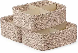 3 Pack Small Baskets for Organizing, Woven Storage Baskets for Shelves