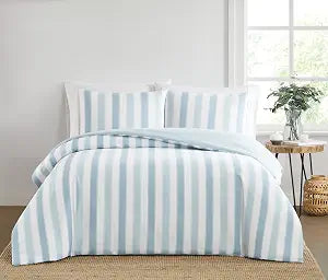 TRULY SOFT Aiden Stripe Duvet Set Blue Polyester 3-Piece Full/Queen Duvet Set, Stripe Themed, for Men and Women, Oeko-TEX Certified Confidence