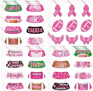 Gameza Pink Out Breast Cancer Football Face Stickers Temporary Tattoos 36pc
