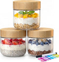 8 oz Small Glass Jars with Bamboo Lids, Overnight Oats Containers, 3 Pack