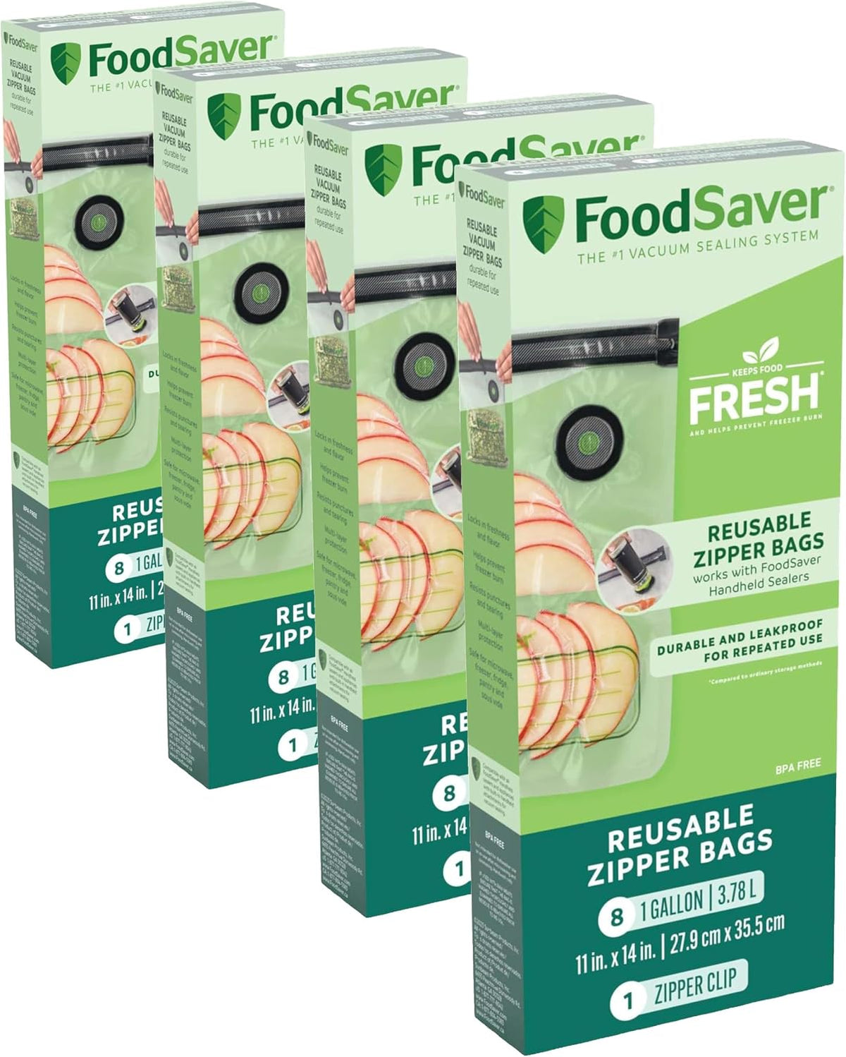 FoodSaver Reusable Gallon Vacuum Zipper Bags,(Pack of 4)