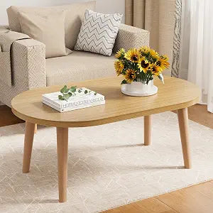 Small Coffee Table, Low Table with Solid Wood Legs, 23.6" Mini Oval Accent Table Side End Table, Floor Table Desk for Sitting on The Floor, Coffee Tea Table for Living Room, Dorm, Apartment, Natural