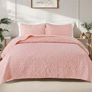 Exclusivo Mezcla 3 Piece Quilts Queen Size Bedding Set, Blush Pink