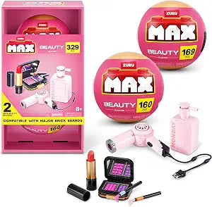MAX Build More Premium Beauty Collection 2 Pack (Lip and Face Makeup Kit & Hair Dryer & Monday Shampoo) by ZURU ï¿½ï¿½ï¿½ Novelty Unboxing Toy & Building Brick Collectible Minis with 329 