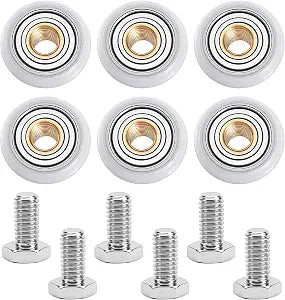 19mm Shower Door Rollers Replacement, Stainless Steel Shower Door Wheels Replacement for Sliding Glass Doors, White Finish, Smooth & Durable Bathroom Track Rollers(6 PCS)