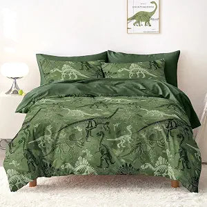 Wake In Cloud - Dinosaur Bedding Set for Boys, Colorful Dino Prehistoric Fossil, Soft Lightweight Comforter Set with Sheets, 5 Pieces Kids Bed in a Bag, Army Green, Twin Size